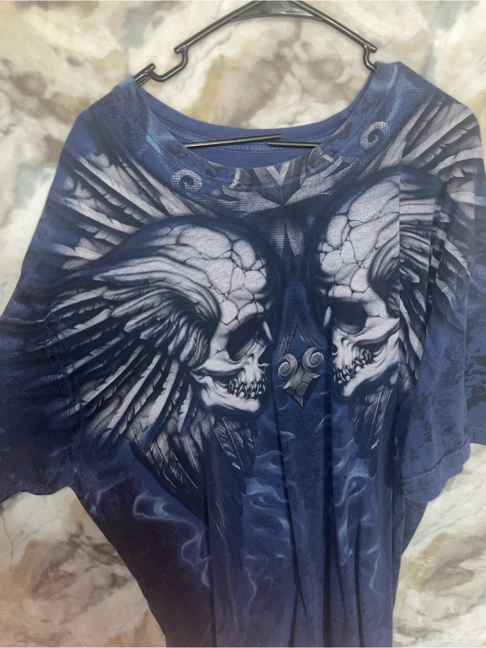 Xtreme Couture blue  Graphic Skull Wing Tee size 5XL